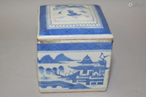 Qing Chinese Blue and White Tea Caddy