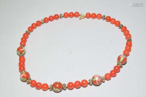 Red Quartz and Painted Bead Necklace