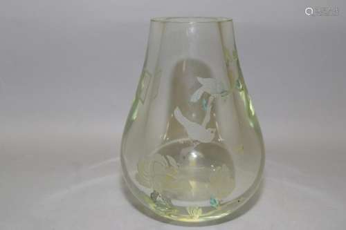 Republic Chinese Clear Peking Glass Carved Vase