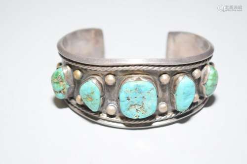 Turquoise Inlay Silver Bangle Bracelet