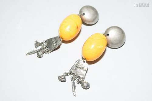 Pair of Faux Butterscotch Egg Yolk Amber Earrings