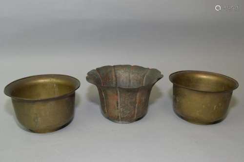 Three Chinese Bronze Flower Pots