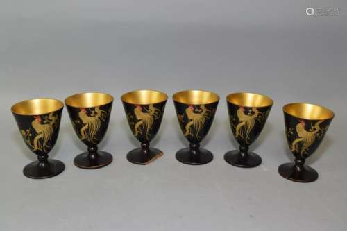 Group of Japanese Gold Painted Lacquer Wine Cups