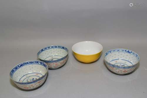 Chinese Blue and White and Yellow Glaze Bowls