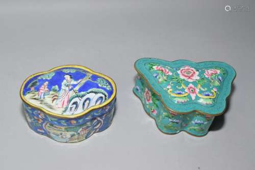 Two 19-20th C. Chinese Enamel over Bronze Boxes