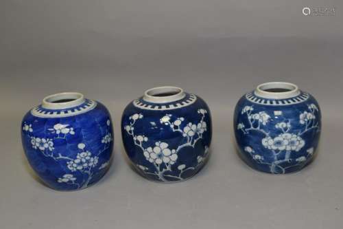 Three Chinese Blue and White Plum Jars