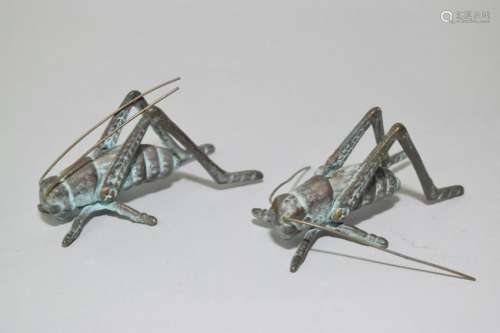 Pair of Chinese Bronze Crickets