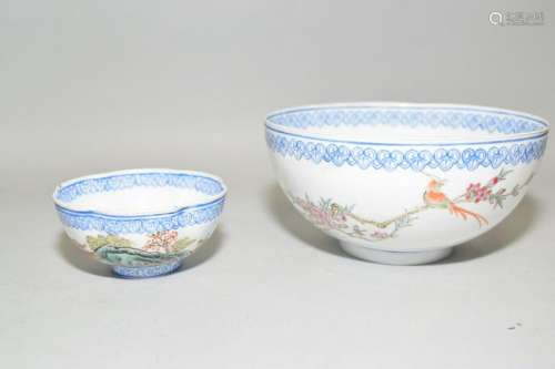 Two Chinese Famille Rose Egg Shell Bowls