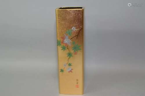 Japanese Gold Painted Lacquer Flower Vase