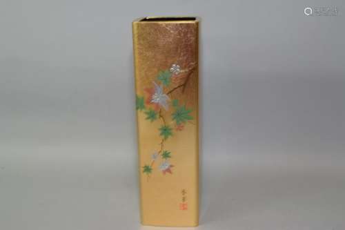 Japanese Gold Painted Lacquer Flower Vase