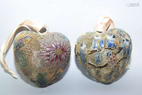 Pair of Chinese Peking Glass Cloisonne Ornaments