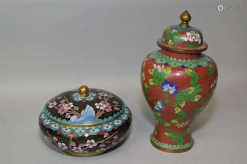 Chinese Cloisonne Covered Jar and Bowl