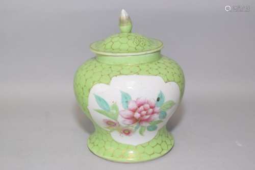 19-20th C. Chinese Green Glaze Vignette Jar