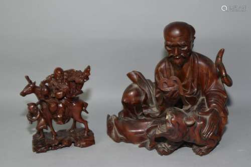 Two Chinese Wood Carved Rohan