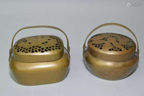 Two Chinese Bronze Hand Warmers