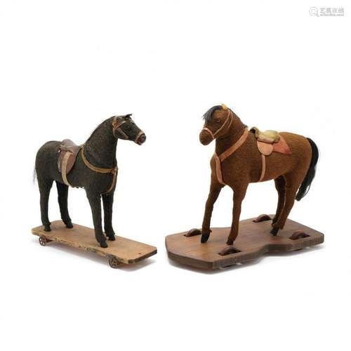 Two Antique Child's Horse Pull Toys