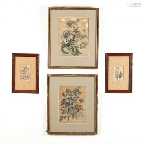 Four Antique French Engravings - Monnoyer and Callot