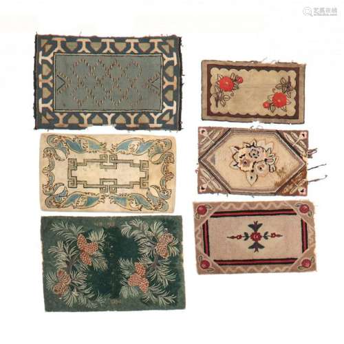 Six Vintage Arts and Crafts Hooked Area Rugs