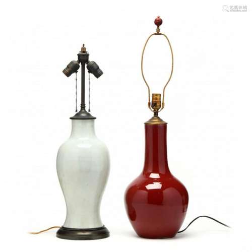 Two Chinese Porcelain Vases Converted to Table Lamps