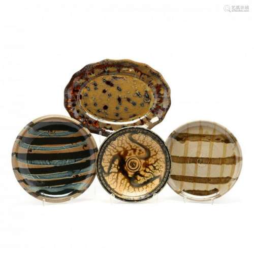 Four Studio Pottery Platters