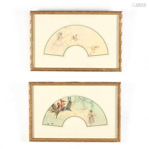 Two Victorian Fan Paintings with Fairies, Signed Carse