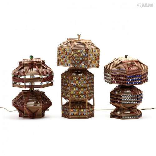 Three Tramp Art Table Lamps