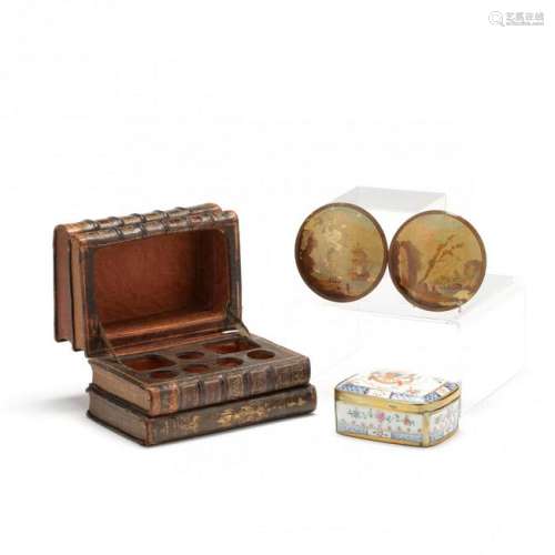 Faux Book Tantalus, Samson Box and Pair of Miniature
