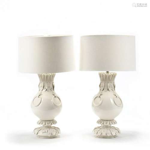 Pair of Contemporary Large Blanc De Chine Table Lamps