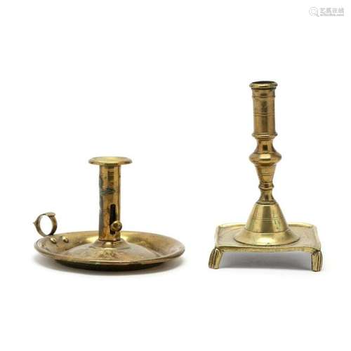 Two Antique Brass Candlesticks