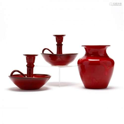 Three Red Glazed NC Pottery Items