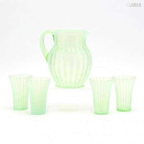 Early Fenton Optic Pitcher and Glasses