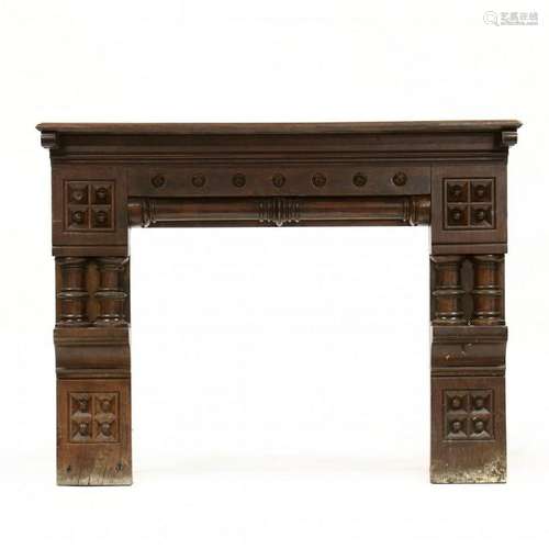 American Aesthetic Carved Walnut Mantel