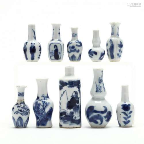 A Collection of Miniature Chinese Blue and White Vases
