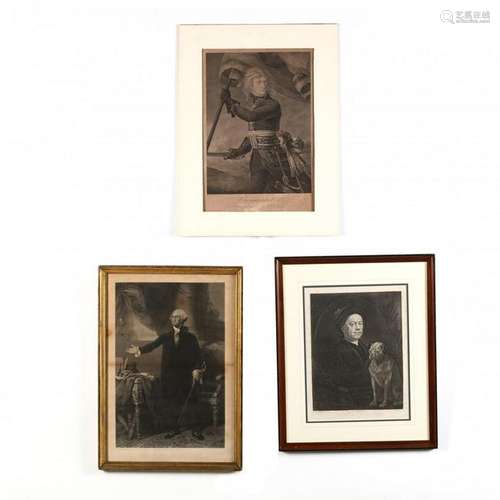 Three Antique Portrait Engravings - Washington,