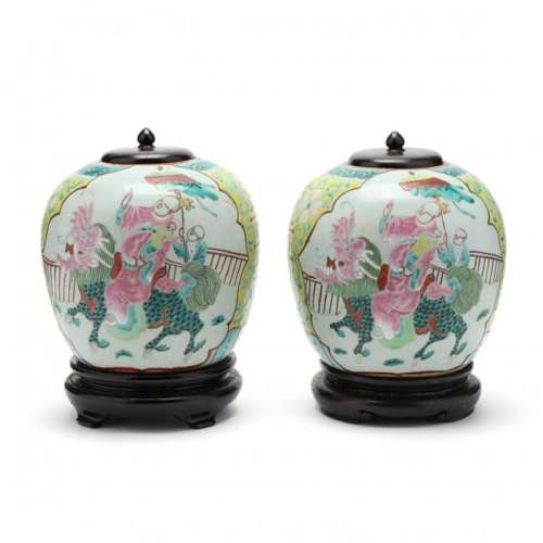 A Pair of Chinese Porcelain Famille Rose Ginger Jars