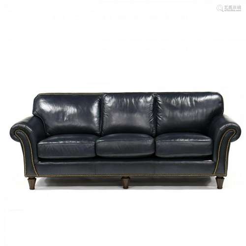 Taylor King, Midnight Blue Leather Upholstered Sofa