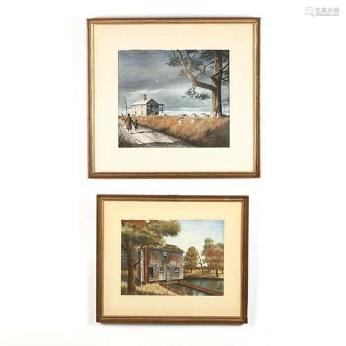 Two Vintage American School Watercolor Paintings