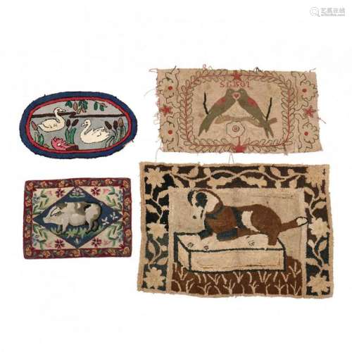 Four Vintage Animal Themed Hooked Rugs