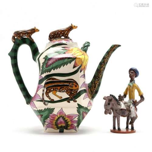 Art Pottery Teapot and Figure