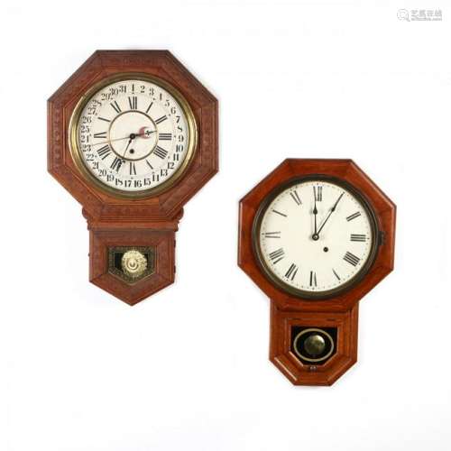 Two Antique Oak Cased Wall Clocks