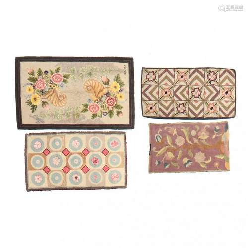 Four Vintage Pastel Hooked Rugs