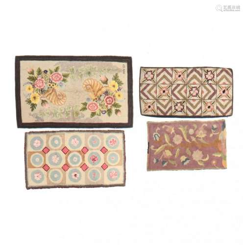 Four Vintage Pastel Hooked Rugs