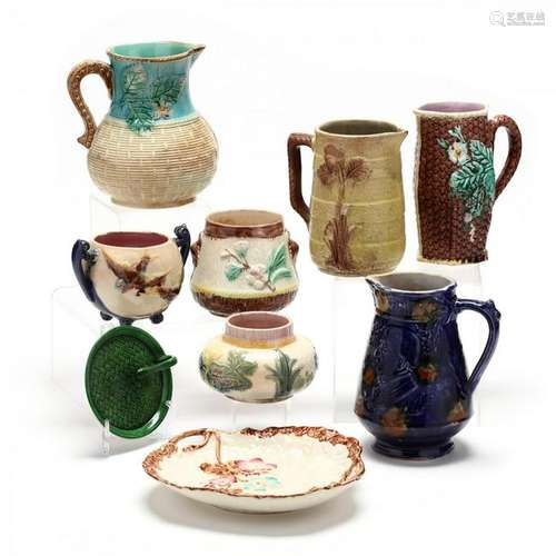 Nine Pieces of Antique Majolica