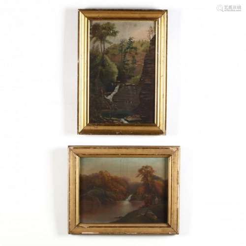 Two Antique American School Landscapes of Waterfalls