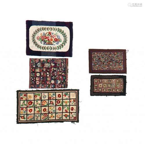 Five Vintage Hooked Rugs