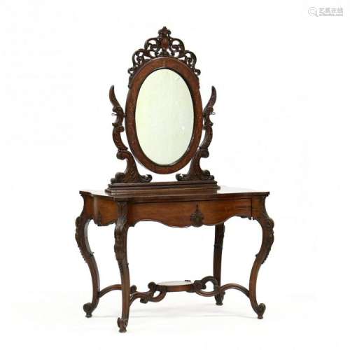 Antique Continental Carved and Inlaid Rosewood Vanity
