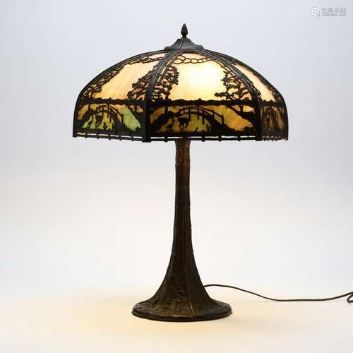 Vintage Chinoiserie Slag Glass Table Lamp