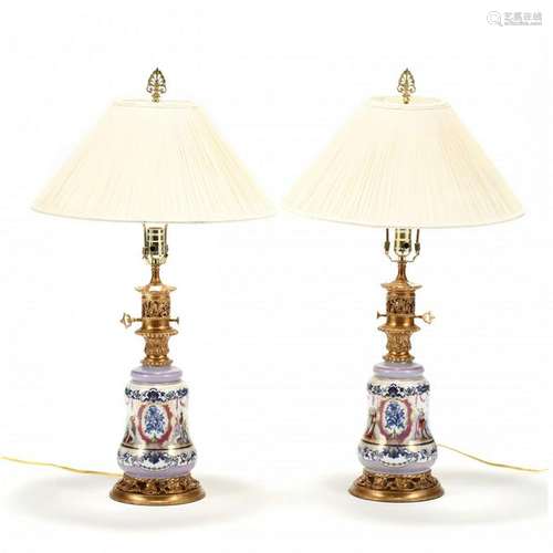 Pair of Ormolu Mounted Porcelain Table Lamps