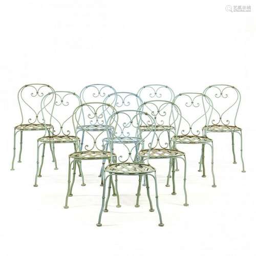 Set of Ten Vintage Iron Garden Chairs