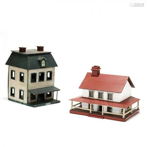 Two Antique Folky Miniature Houses